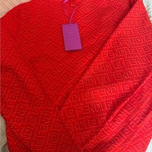 SKIMSxFendi Vibrant Red/Orange Embossed Fabric Bodysuit.